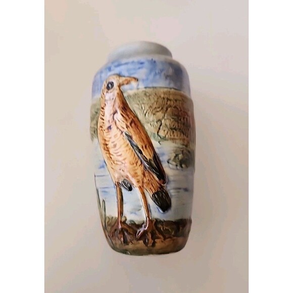 Weller Glendale Art Pottery Vase Bird & Cattails Scene Early 1920s Rare Antique